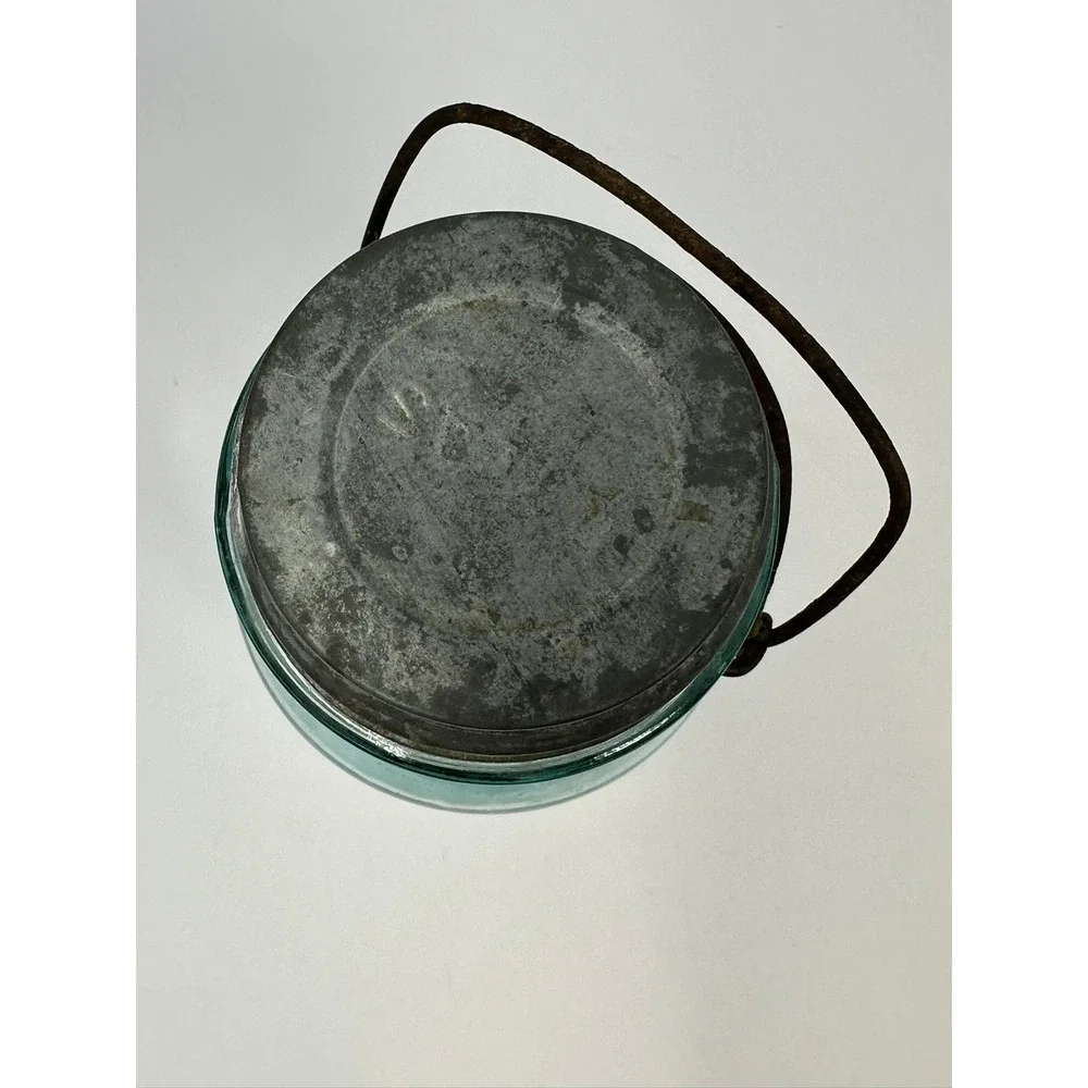 Vintage Atlas EZ Seal Aqua Blue Glass Mason Jar with Zinc Lid and Wire Bail A2